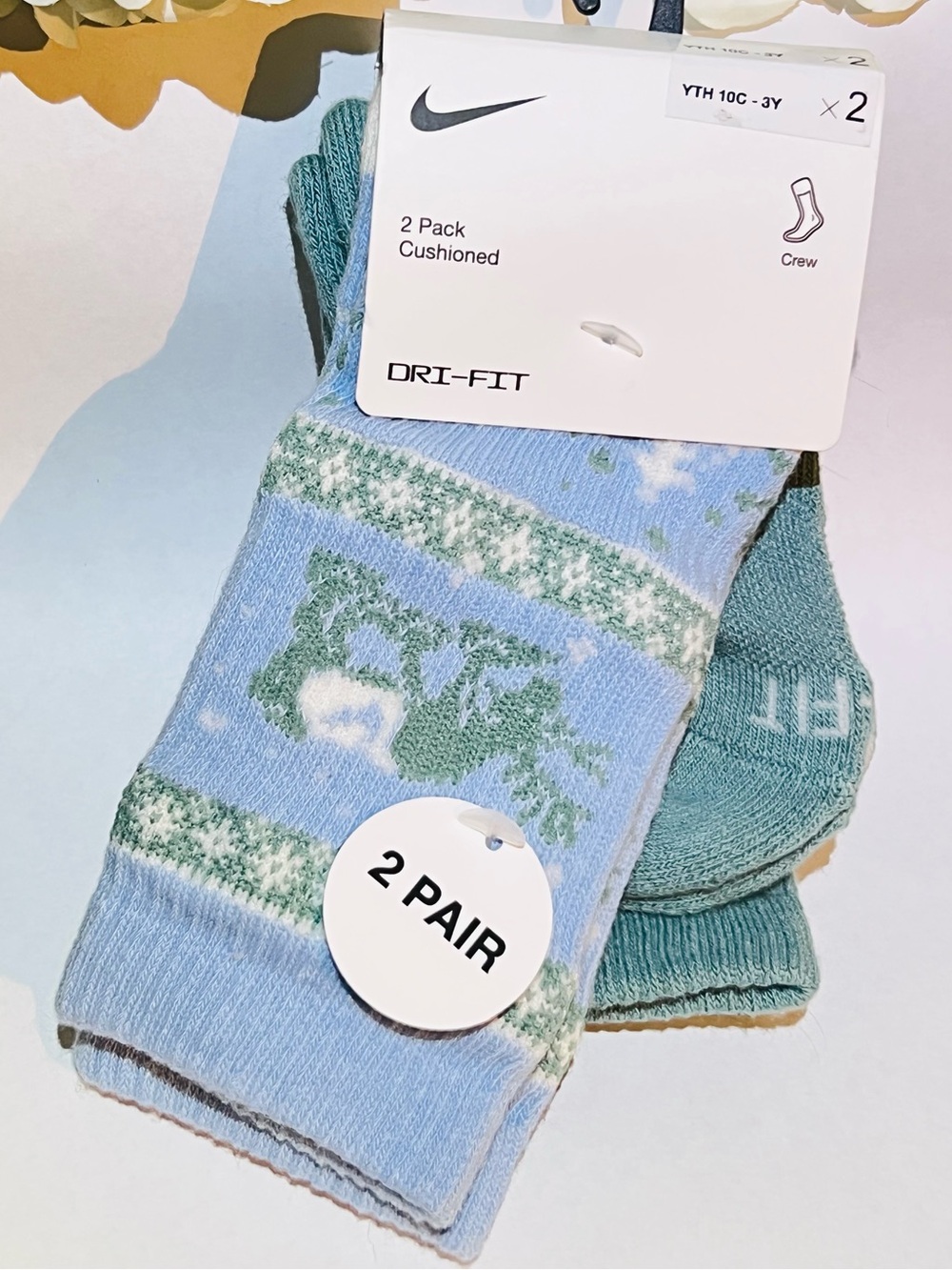 Nike Kids' 2-Pack Fair Isle Crew Socks (Little Kid) SZ-5-7